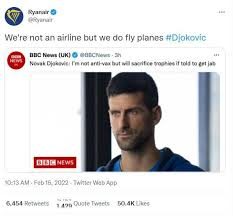 Ryanair râde de Djokovic 