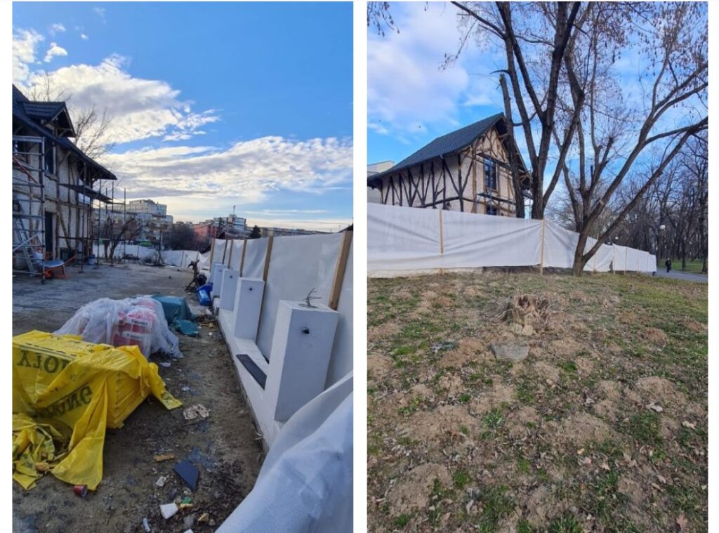 Lucrări ilegale operate de firma nașei Primarului PSD Olguța Vasilescu în Parcul Romanescu. Sursa foto: Știri Craiova