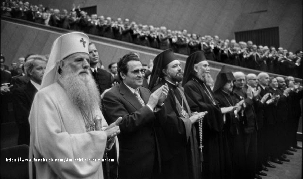 Patriarhul Justinian Marina la o conferință a PCR. Sursa foto: Amintiri din Comunism