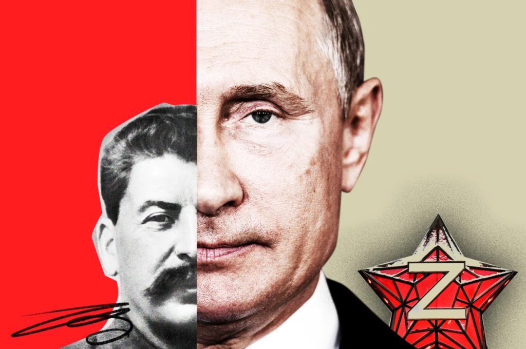 Putin - un vrednic urmaș al lui Stalin. Sursa foto: Foreign Policy illustration/Getty Images