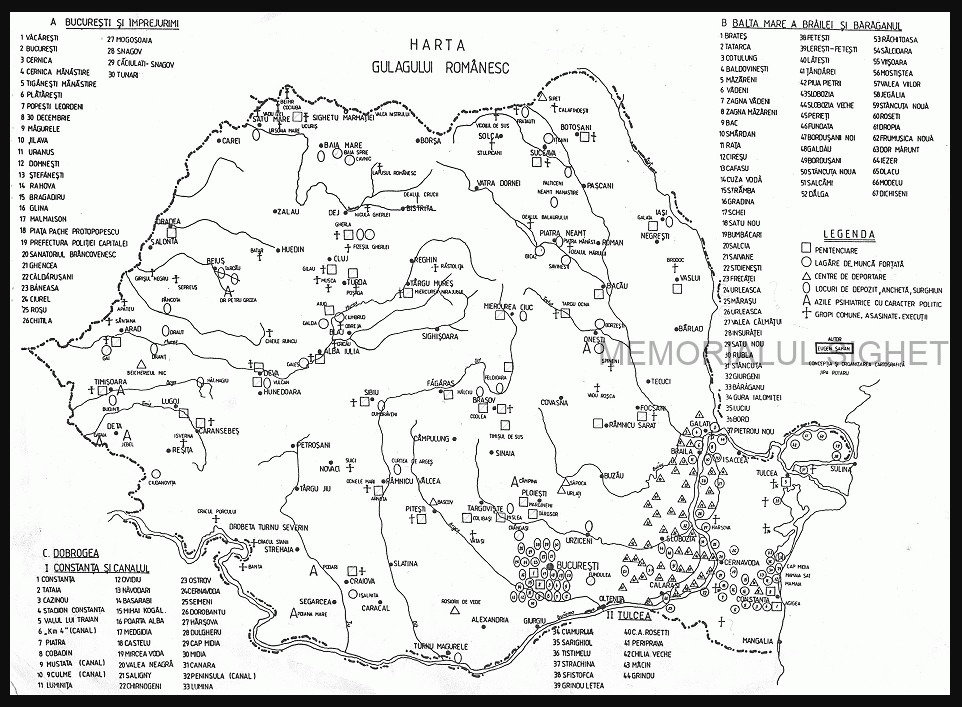 Harta Gulagului Românesc. Sursa: Memorialul Sighet