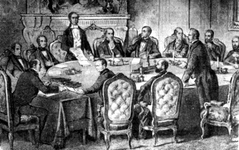 Congresul de la Paris (litografie de epocă). Sursa: Enciclopedia României