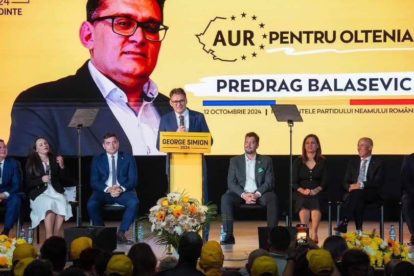 „Vlahul” Predrag Balașevici, invitat special la acțiunea de lansare a candidaților AUR din Oltenia, în timpul alegerilor parlamentare din 2024. Sursa foto: FACEBOOK