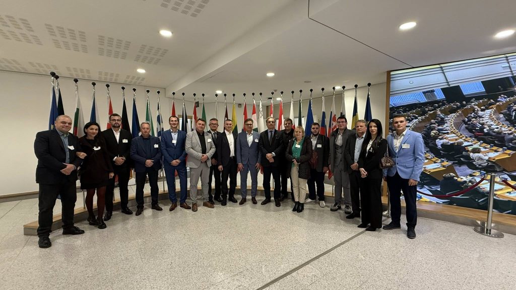 Participanți la Dezbaterea „Drepturile membrilor comunităților românești din Serbia și Bulgaria” organizată de europarlamentarii partidului extremist ACT la Parlamentul European. Sursa foto: FACEBOOK