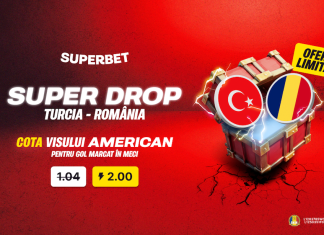 Super Drop marca Superbet: cotă 2,00 pe gol marcat în Turcia – România!