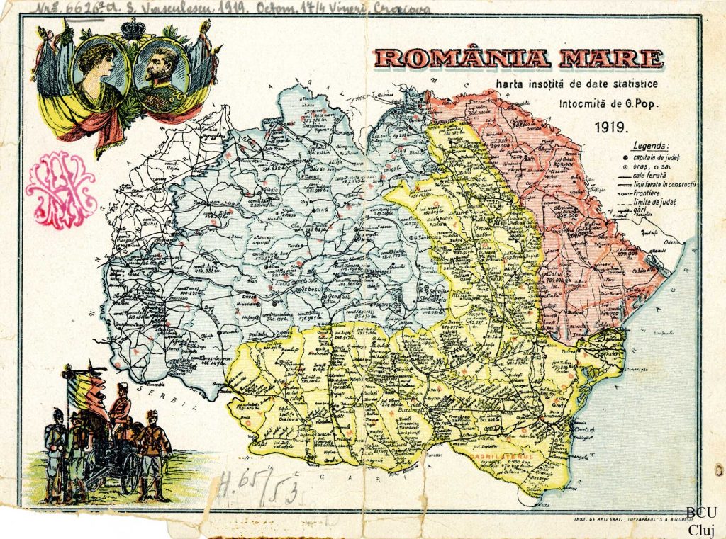 România Mare - hartă de la 1919. FOTO: Biblioteca Centrală Universitară Cluj-Napoca